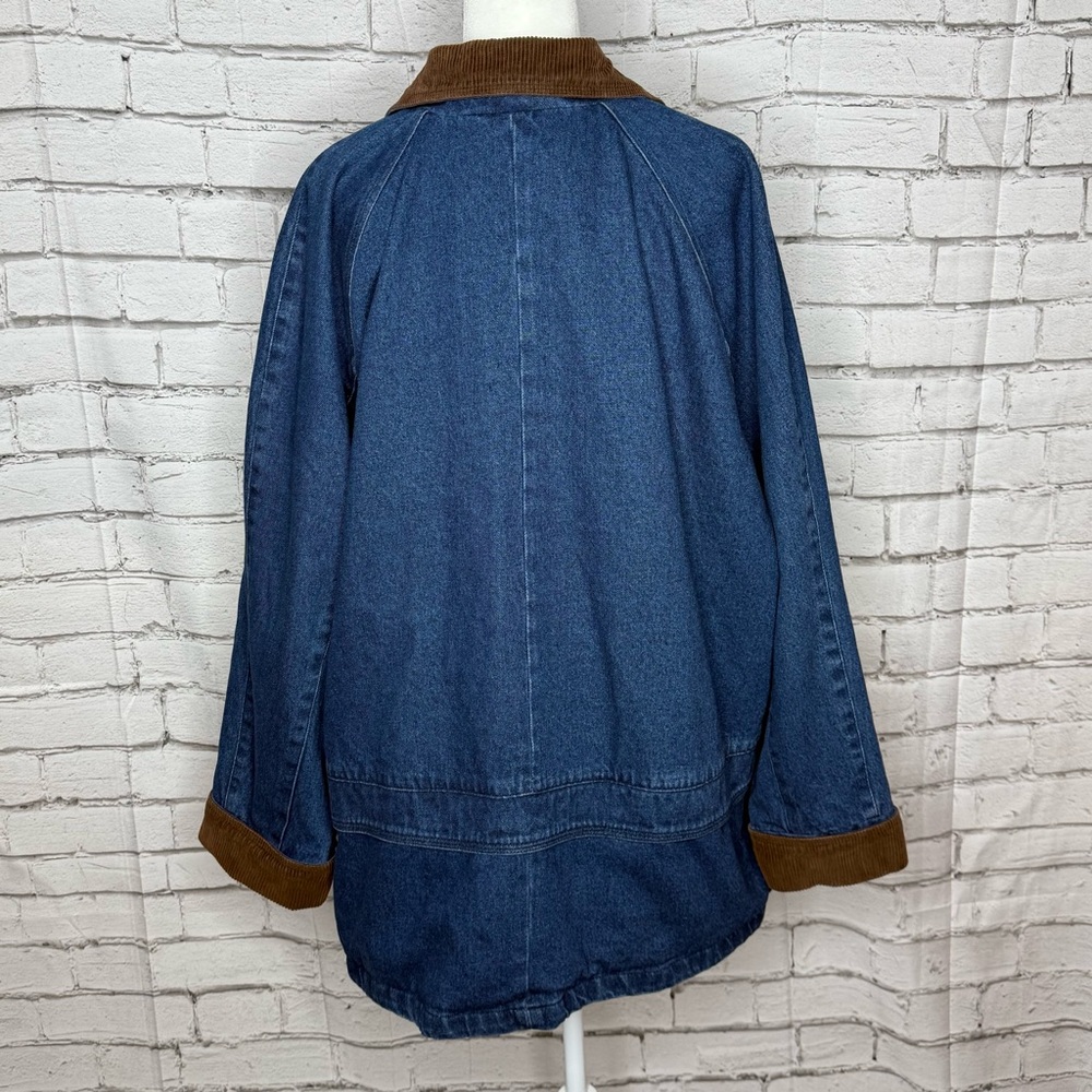 Vintage Basic Editions Denim Chore Coat Barn Jacket 2X Plaid Lined Corduroy Trim - Picture 3 of 10
